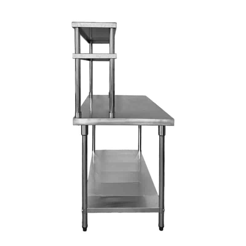 Mesa de Acero Inoxidable 120 x 70 cm con Doble Estante Aéreo | Flamemax HWT-2-712TD
