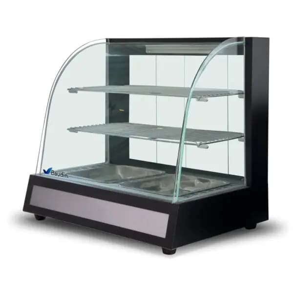 Vitrina Sobre Mostrador Caliente Vidrio Curvo Templado Flamemax HW-827 Baudin Equipamientos
