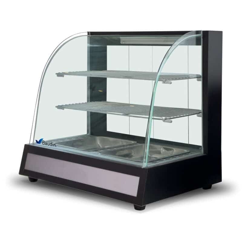 Vitrina Sobre Mostrador Caliente Vidrio Curvo Templado Flamemax HW-827 Baudin Equipamientos