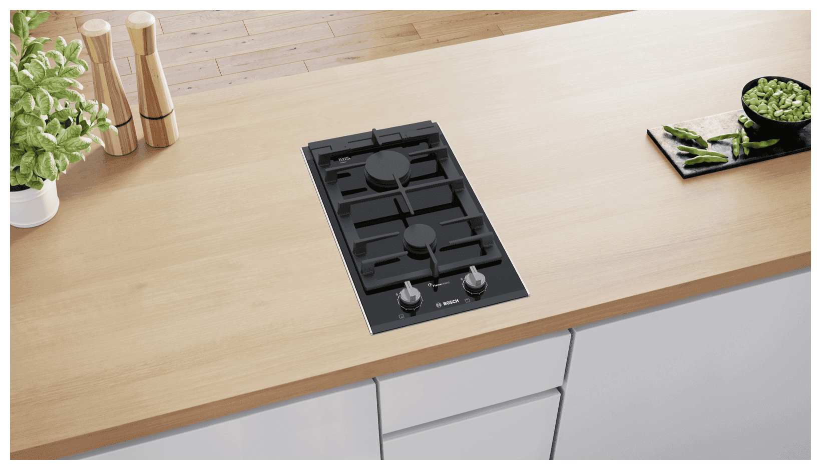 Anafe a gas Bosch PRB3A6B70 2 quemadores vitrocerámico FlameSelect