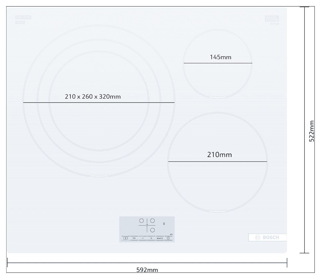 Anafe de inducción Bosch PID612BB1E 3 zonas con zona triple 32 cm