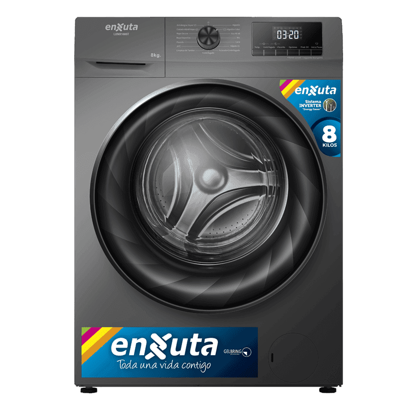Lavarropas carga frontal Enxuta LENX1685T 8 kg inverter 1400 RPM tambor inox