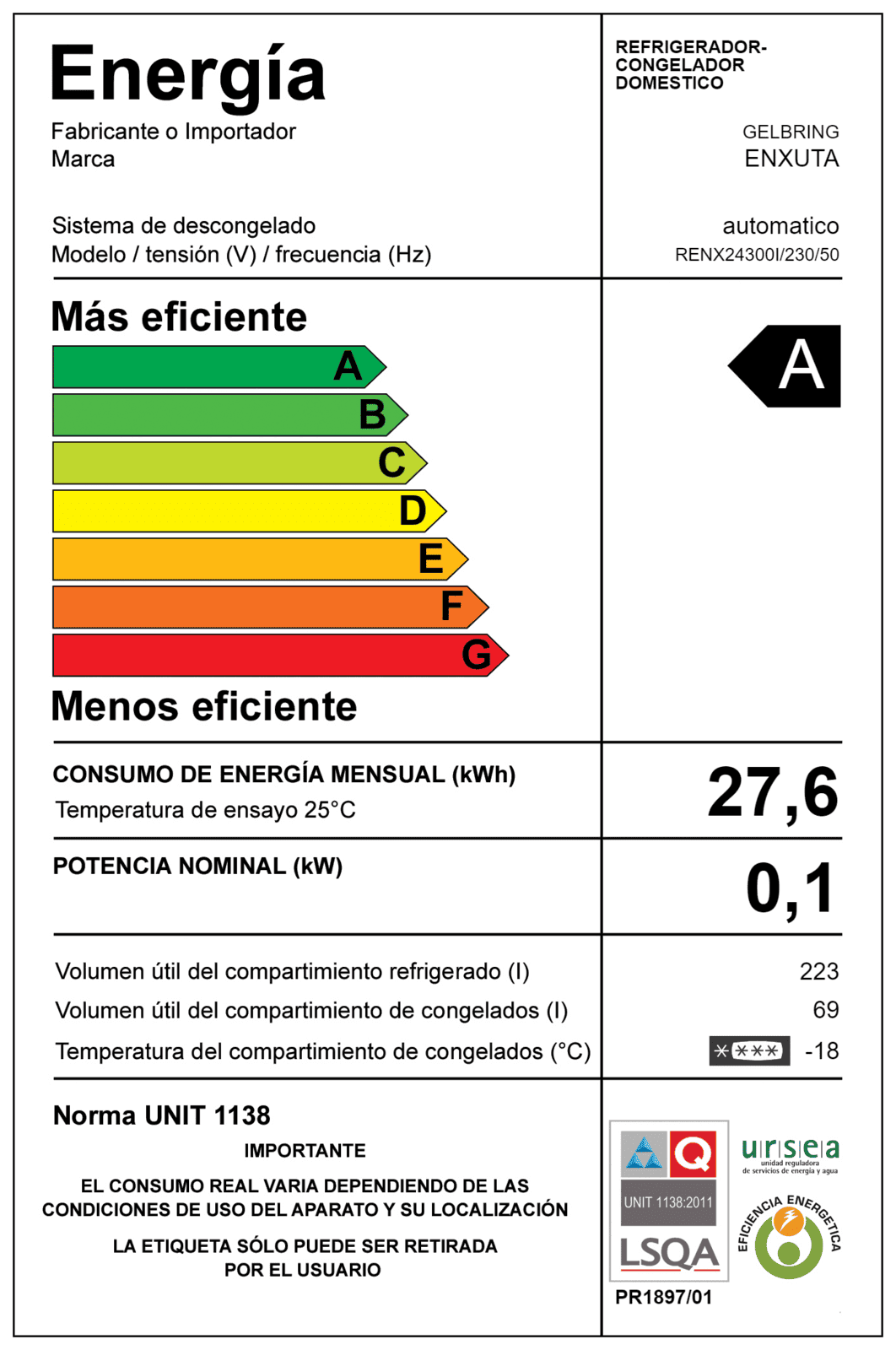 Refrigerador no frost Enxuta RENX24300I 292 L inox
