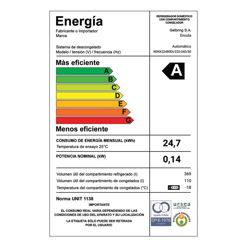 Refrigerador no frost Enxuta RENX22480DI 479 L con dispensador e ice maker