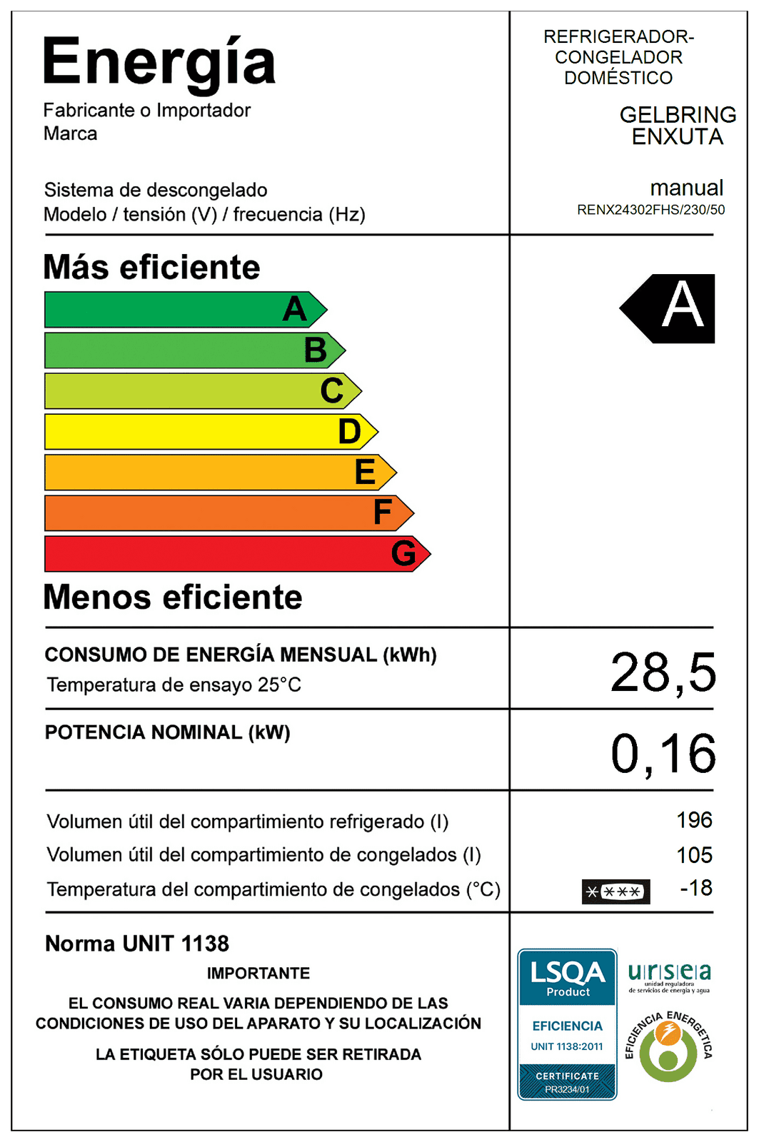 Refrigerador frío húmedo Enxuta RENX24302FHS 301 L doble zona