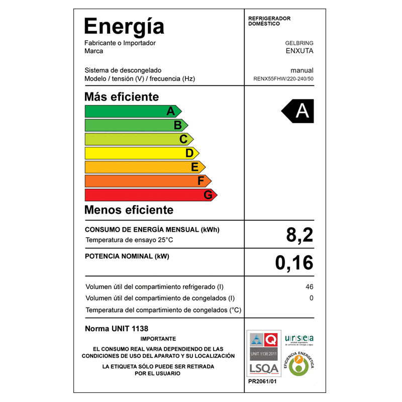 Frigobar Enxuta RENX55FHW 46 L frío húmedo puerta reversible