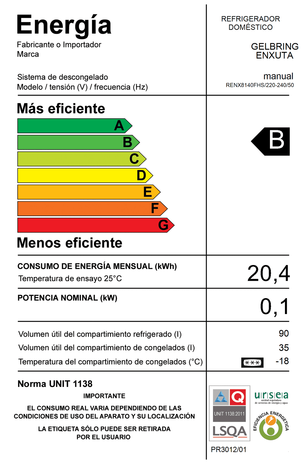 Refrigerador frío húmedo Enxuta RENX8140FHS 129 L con freezer 37 L