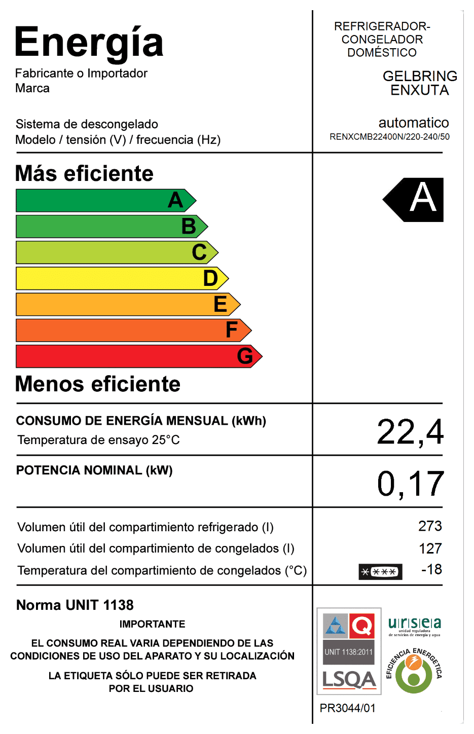 Refrigerador combi Enxuta RENXCMB22400N 400 L No Frost