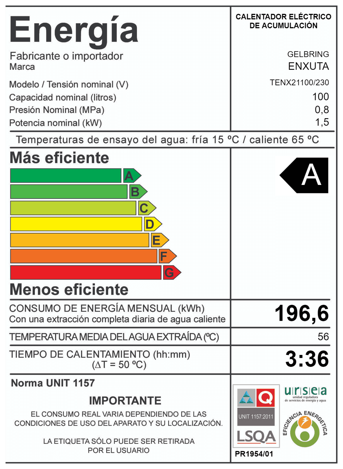 Termotanque de acero Enxuta TENX21100 100 L resistencia blindada