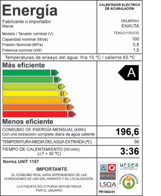Termotanque de Acero 100 Litros línea Cilíndrica - Enxuta