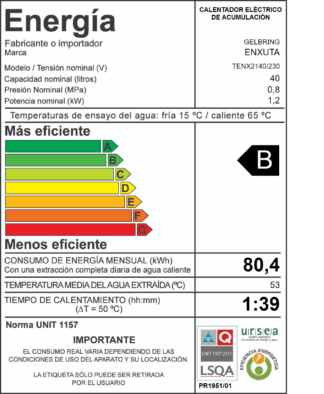 Termotanque de Acero 40 Litros línea Cilíndrica - Enxuta