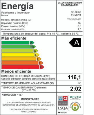 Termotanque de Acero 60 Litros línea Cilíndrica - Enxuta