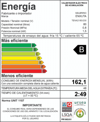Termotanque de Acero 80 Litros línea Cilíndrica - Enxuta