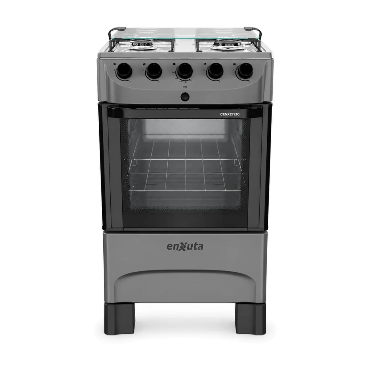 Cocina multigas 4 hornallas mesada acero inoxidable Enxuta CENX27210T, vista frontal