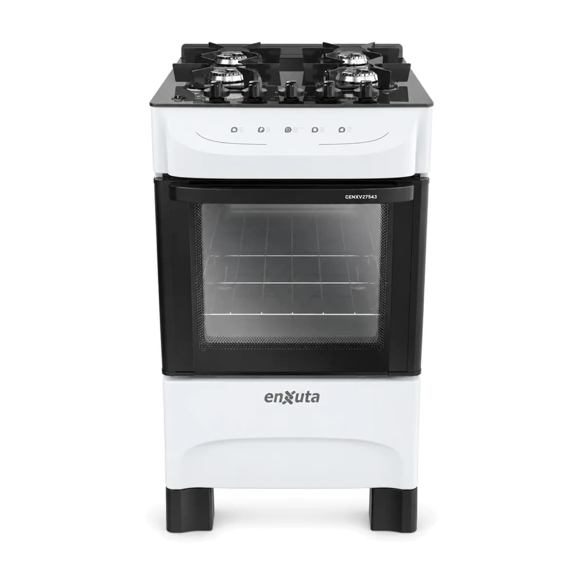 Cocina multigas 4 hornallas mesada vidrio templado Enxuta CENXV27543W, vista frontal