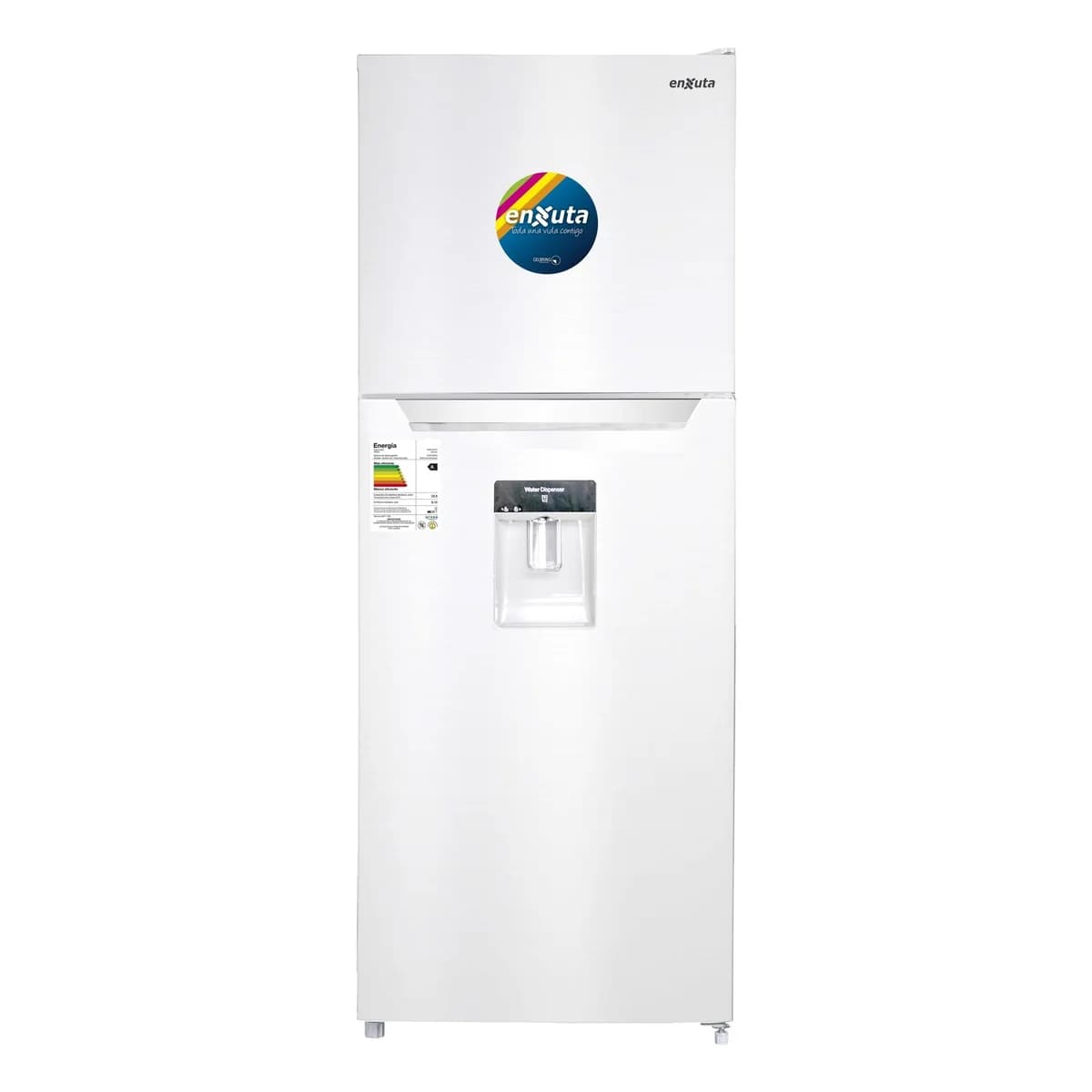 Refrigerador frío seco 345 L blanco con dispensador Enxuta RENX1350DW-1, vista frontal