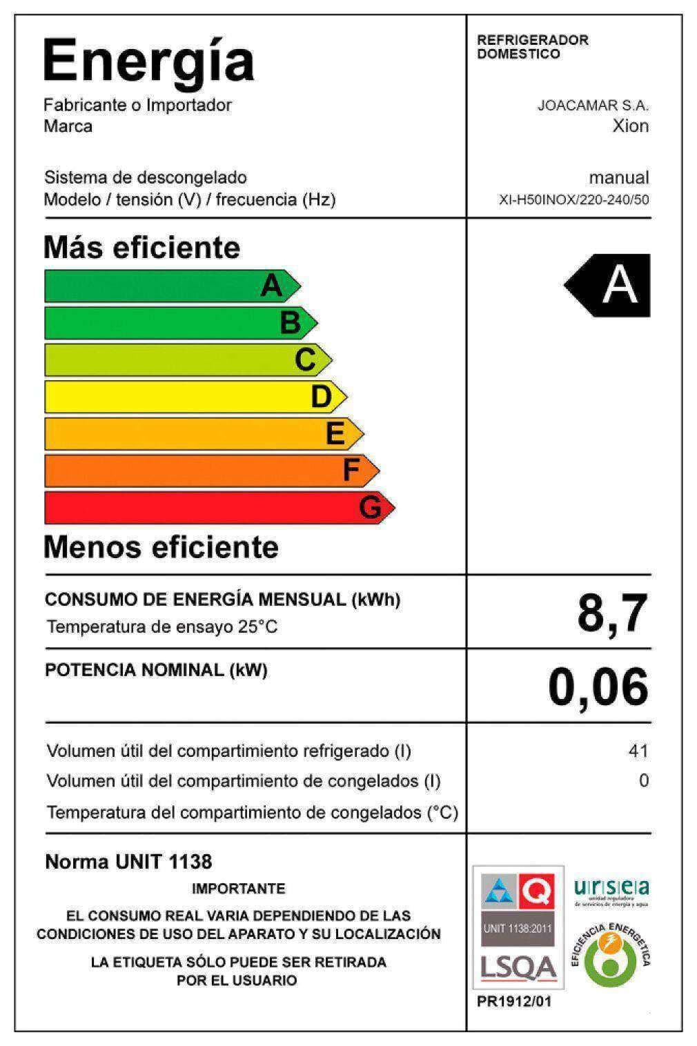Frigobar 41 Lts. XION XI-H50INOX vista 2