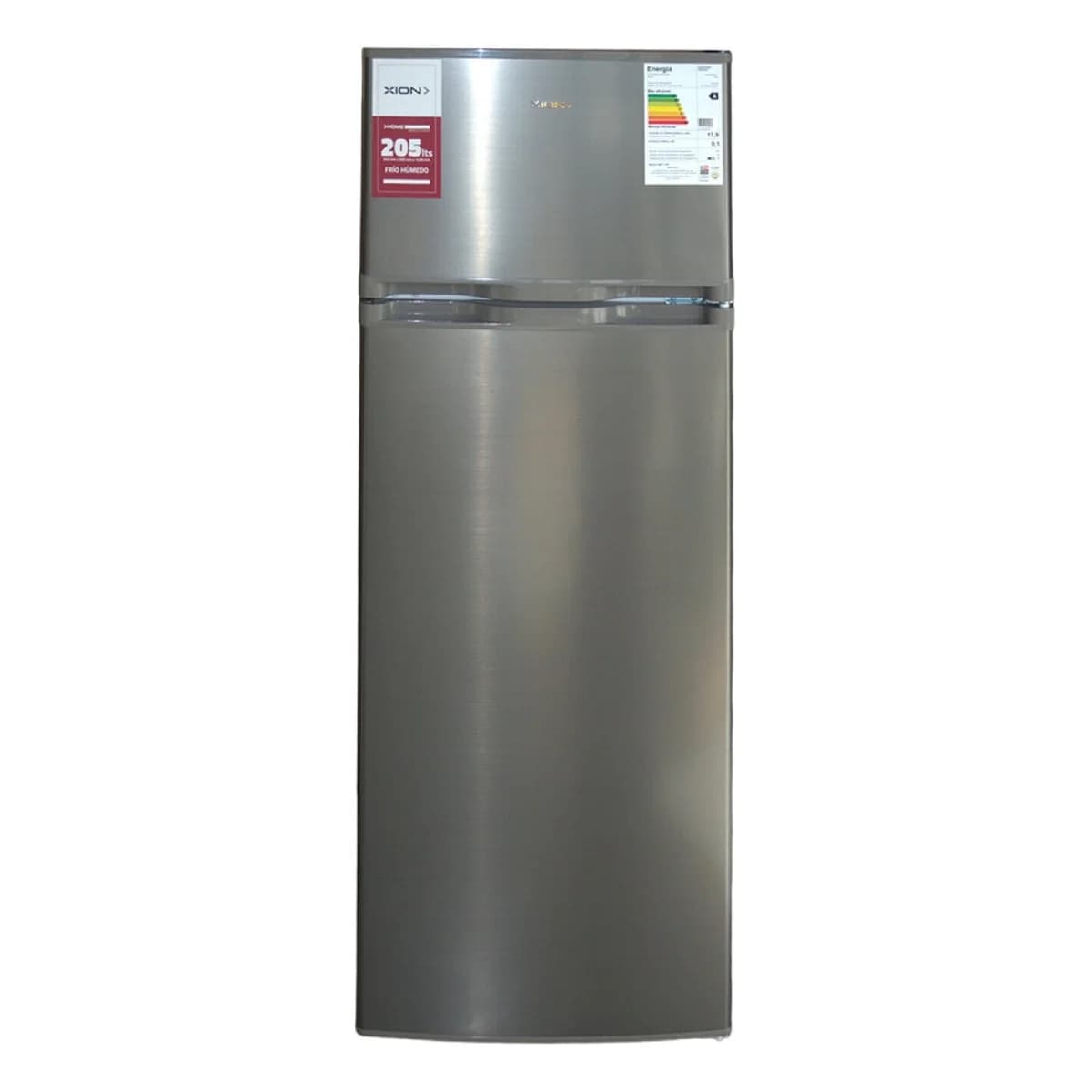 Heladera con freezer 211 litros frío húmedo inox XION XI-HFH222X, vista frontal