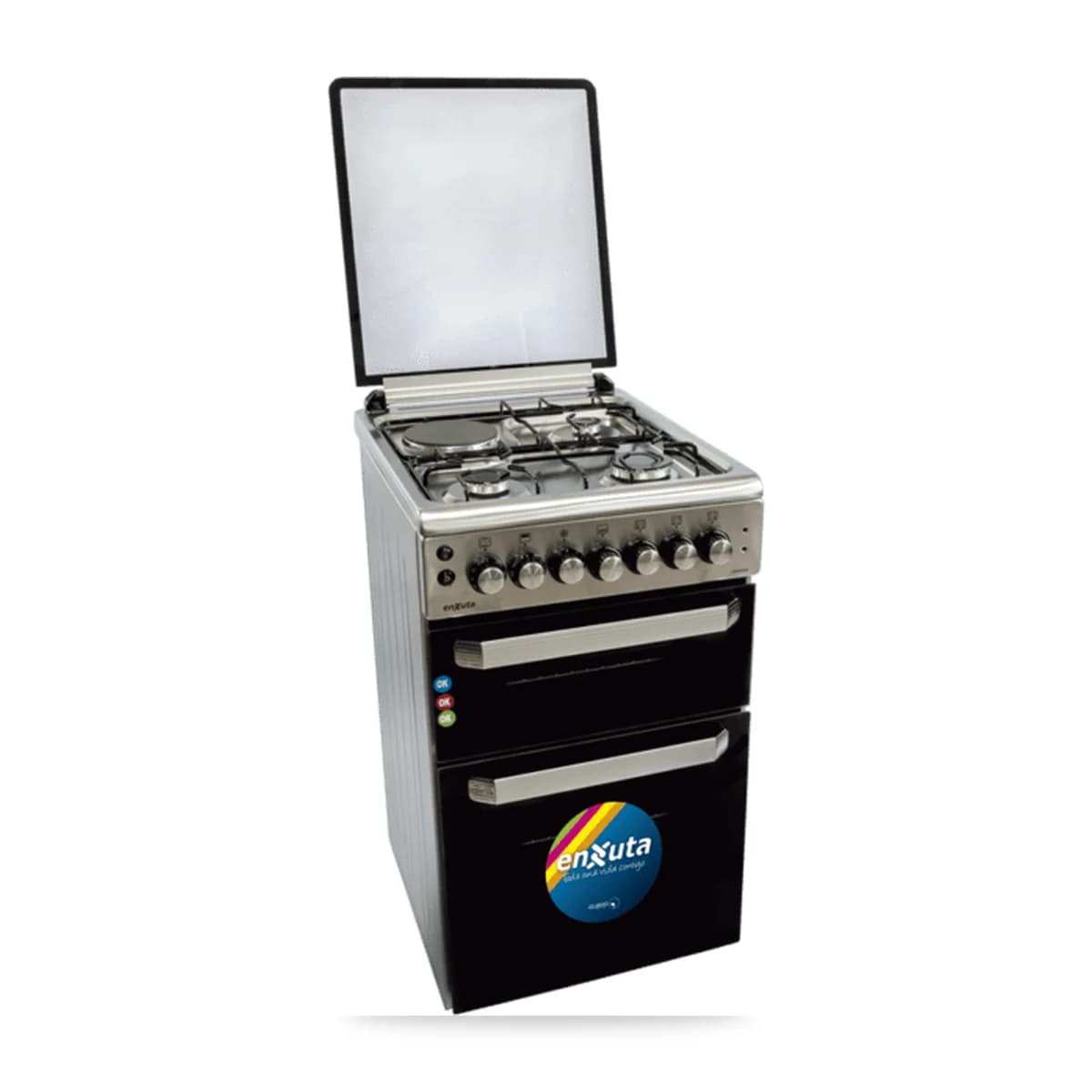 Cocina Doble Horno con 3 Hornallas y 1 Disco Eléctrico Enxuta CENX650I, vista frontal