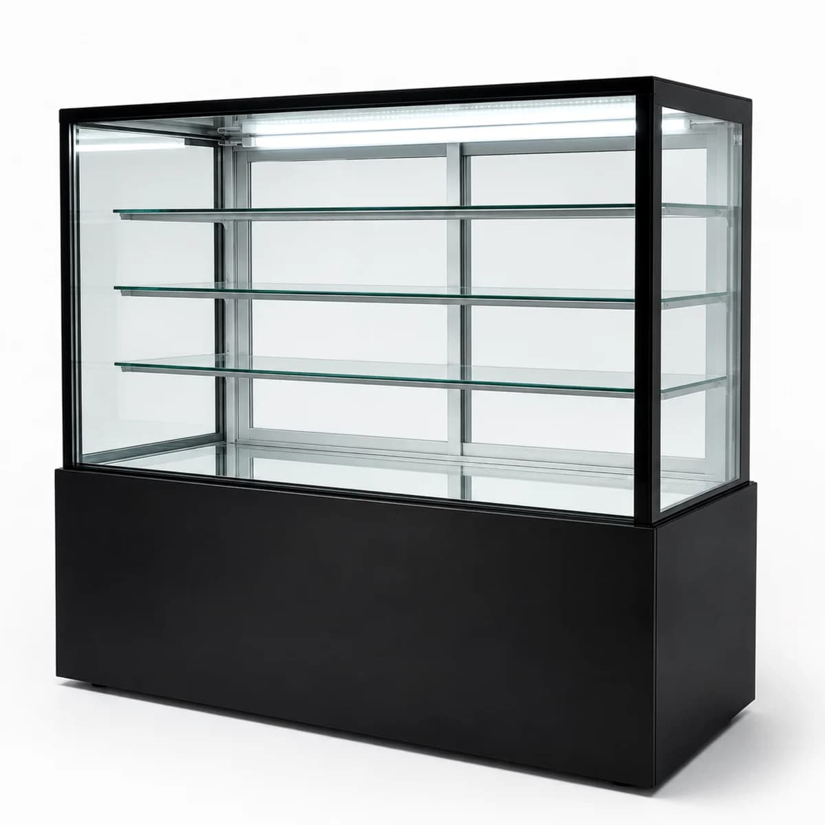 Vitrina confitera refrigerada Sanao BX-1500, 3 estantes, base de mármol, color negro