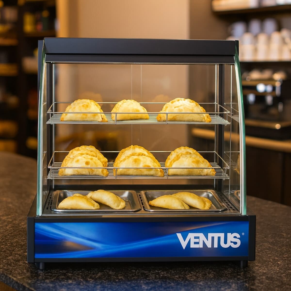 Vitrina caliente curva de mesa 190 litros | Ventus VMCD-2