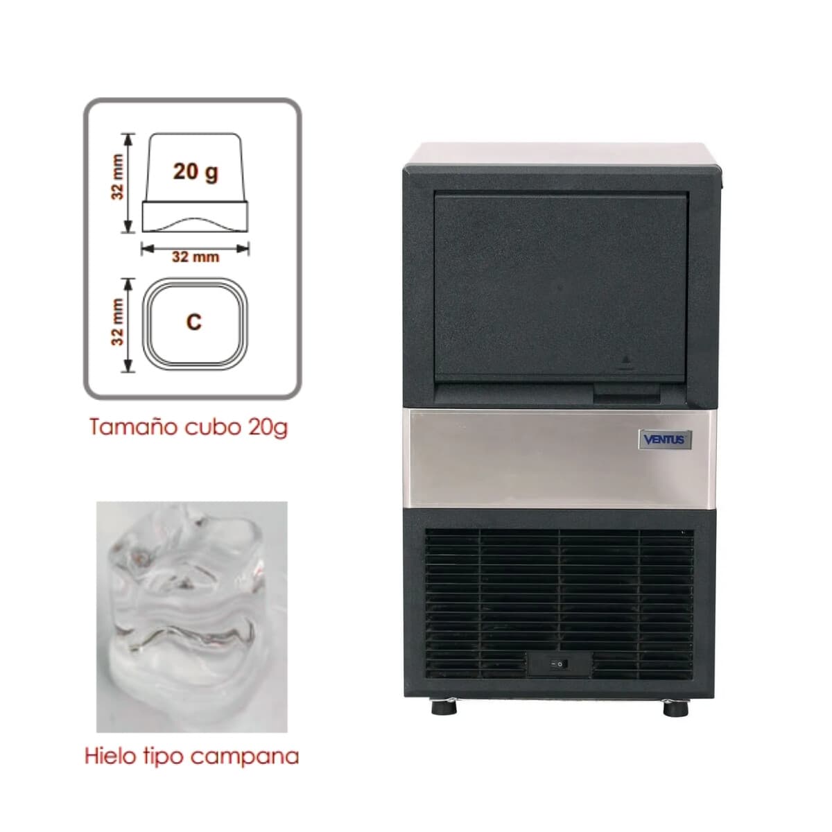 Máquina de hielo 30 kg/día cubo campana | Ventus VMH-30C