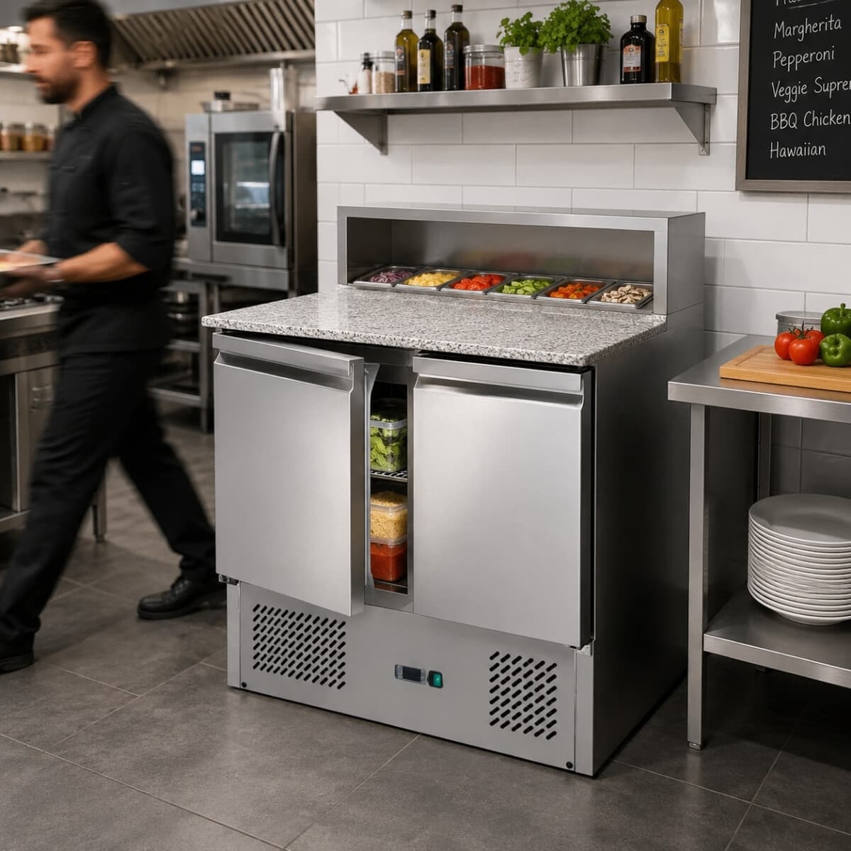 Heladera bajo mesada con topinera de mármol 2 puertas 240 litros | Xing Xing GX-PS900-H6C