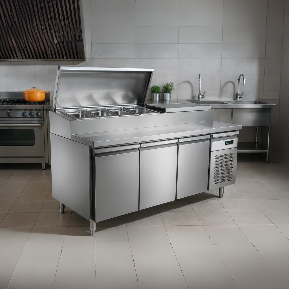 Heladera bajo mesada con topinera 3 puertas 417 litros | Xing Xing GX-SH3000-700-HC