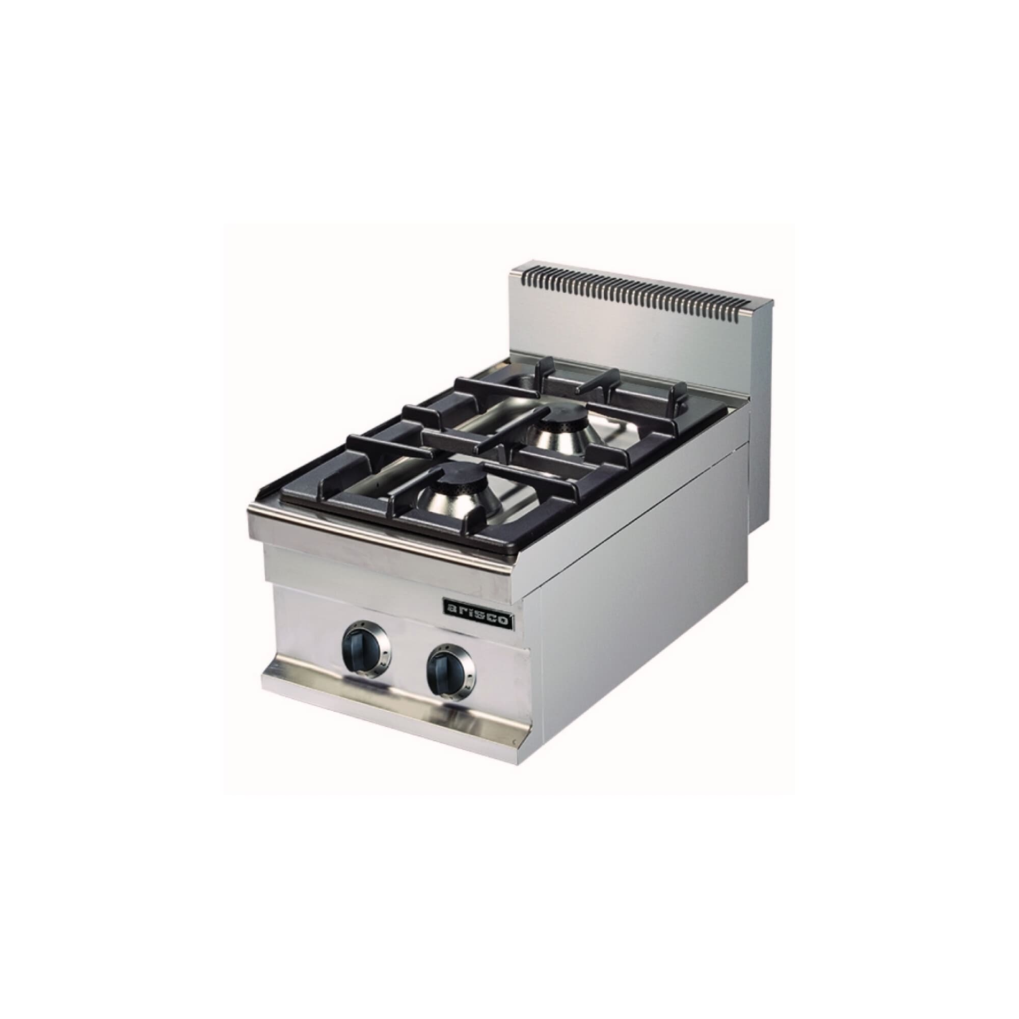 Anafe industrial Arisco GR711S de 2 hornallas a gas en acero inoxidable con respaldo
