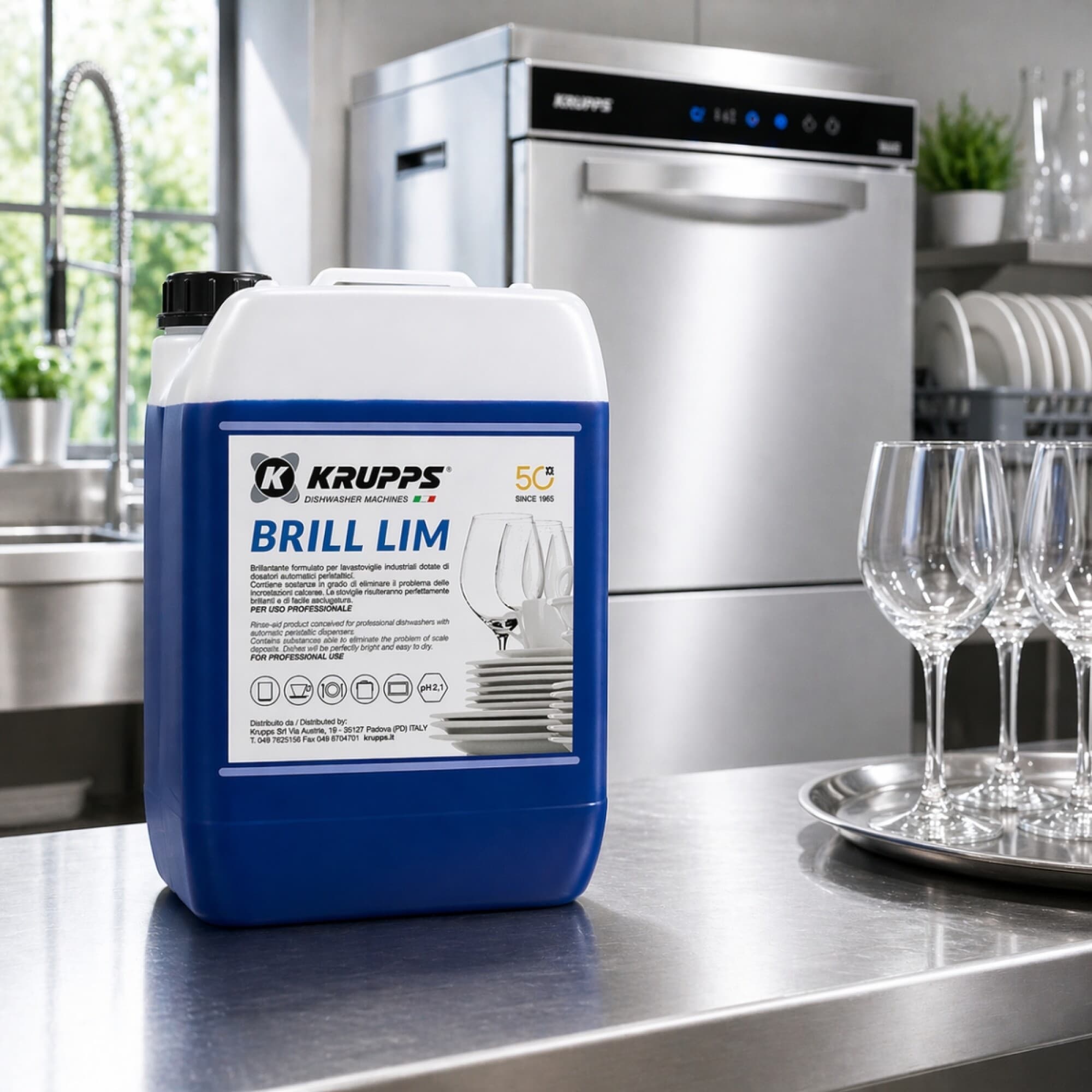 Bidón de abrillantador Krupps BRILL LIM de 5 litros para lavavajillas industrial