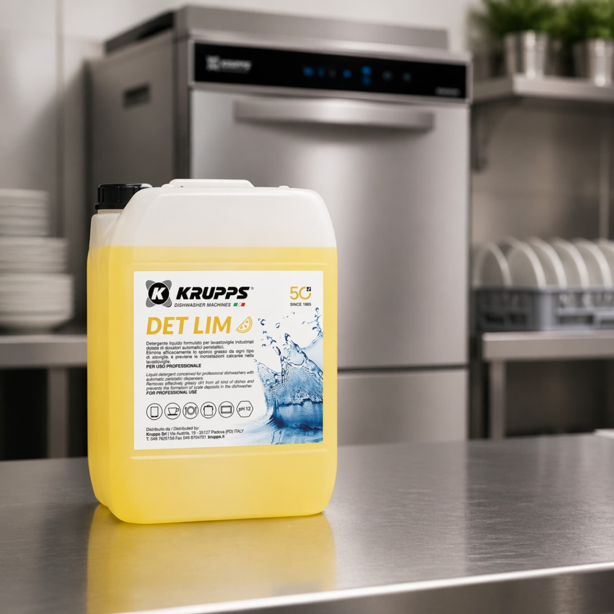 Bidón de detergente líquido Krupps DET LIM de 6 litros para lavavajillas industrial