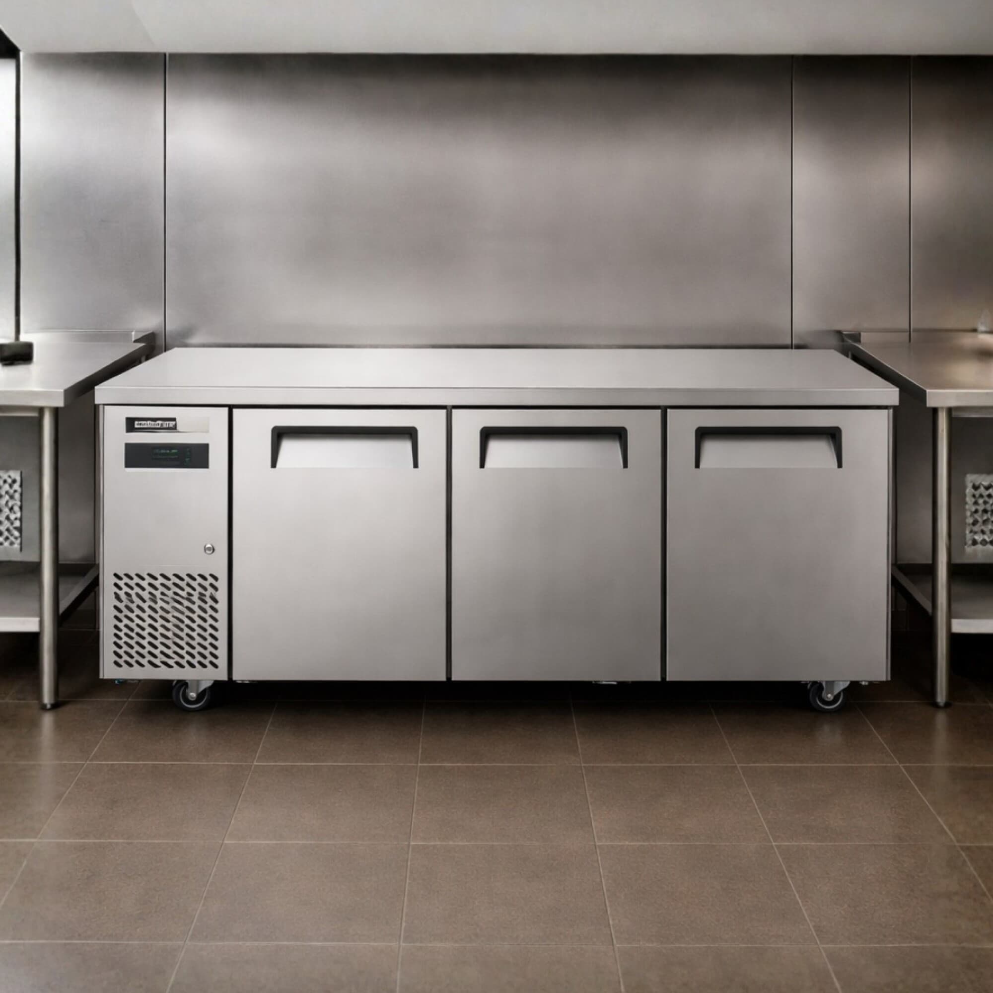 Freezer bajo mesada Ventus VMF3PS-480 de acero inoxidable con 3 puertas