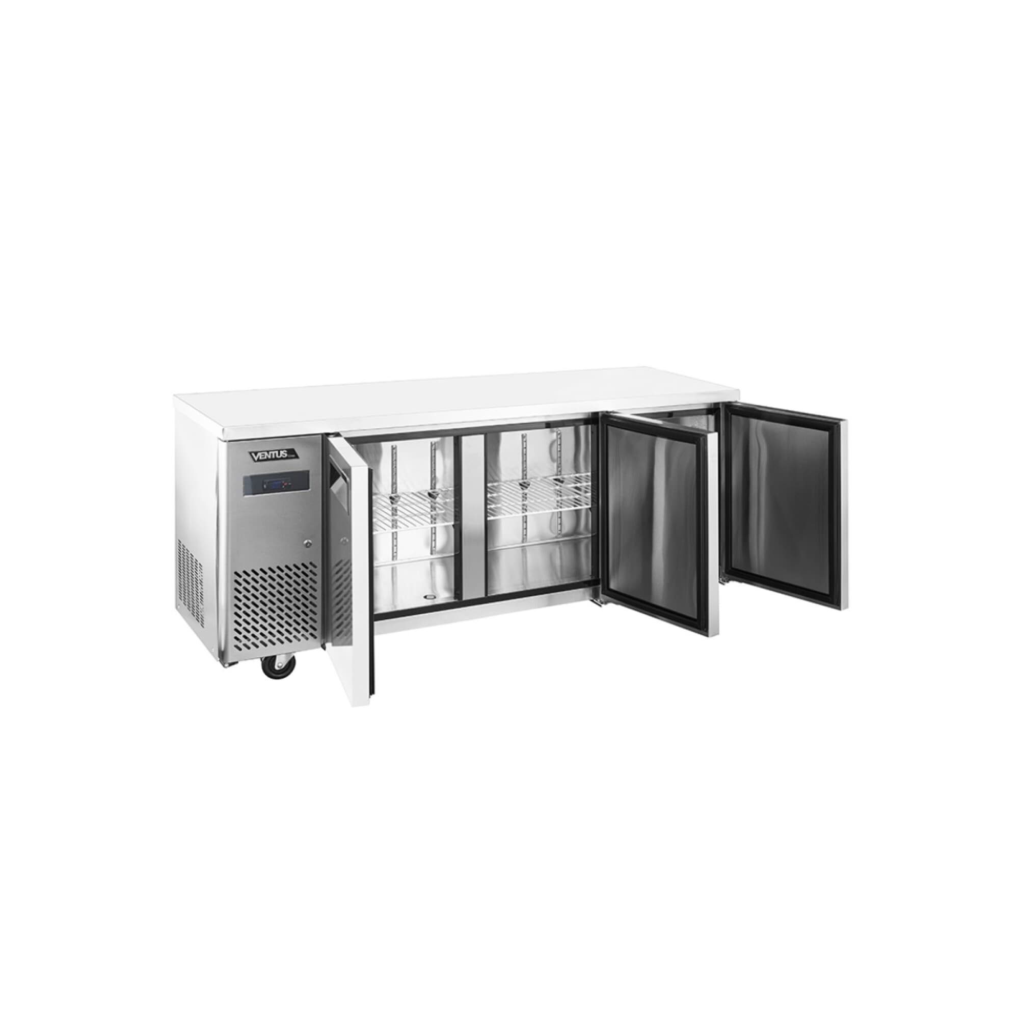 Freezer bajo mesada Ventus VMF3PS-480 de acero inoxidable con 3 puertas