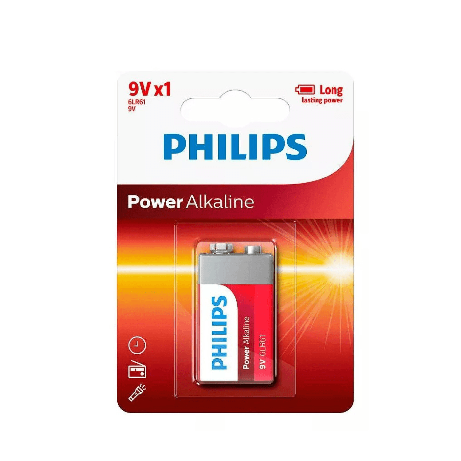 Pila alcalina Philips Power Alkaline 9 V 6LR61P1B77 en su blíster