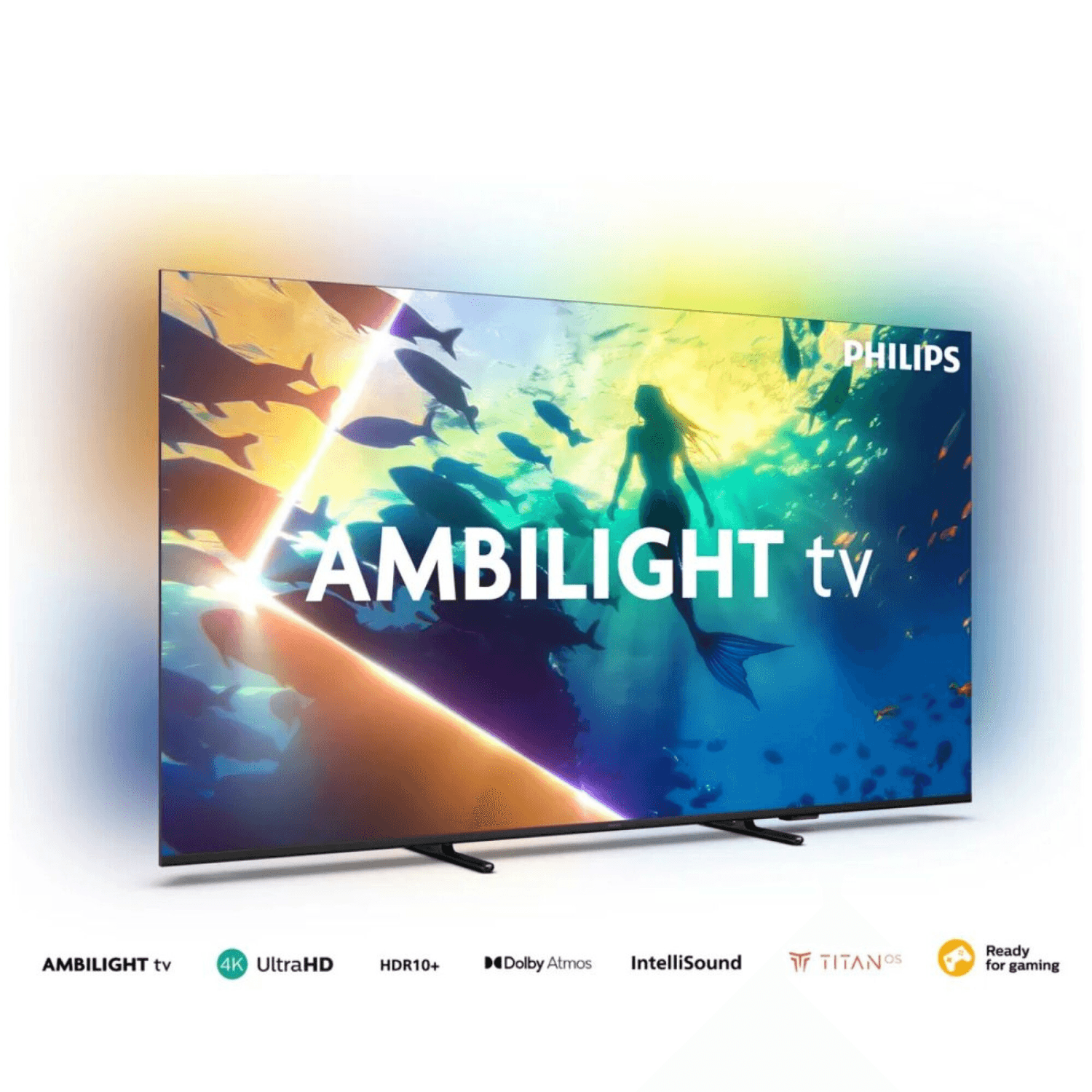 Philips 75PUD810077 en perspectiva con Ambilight