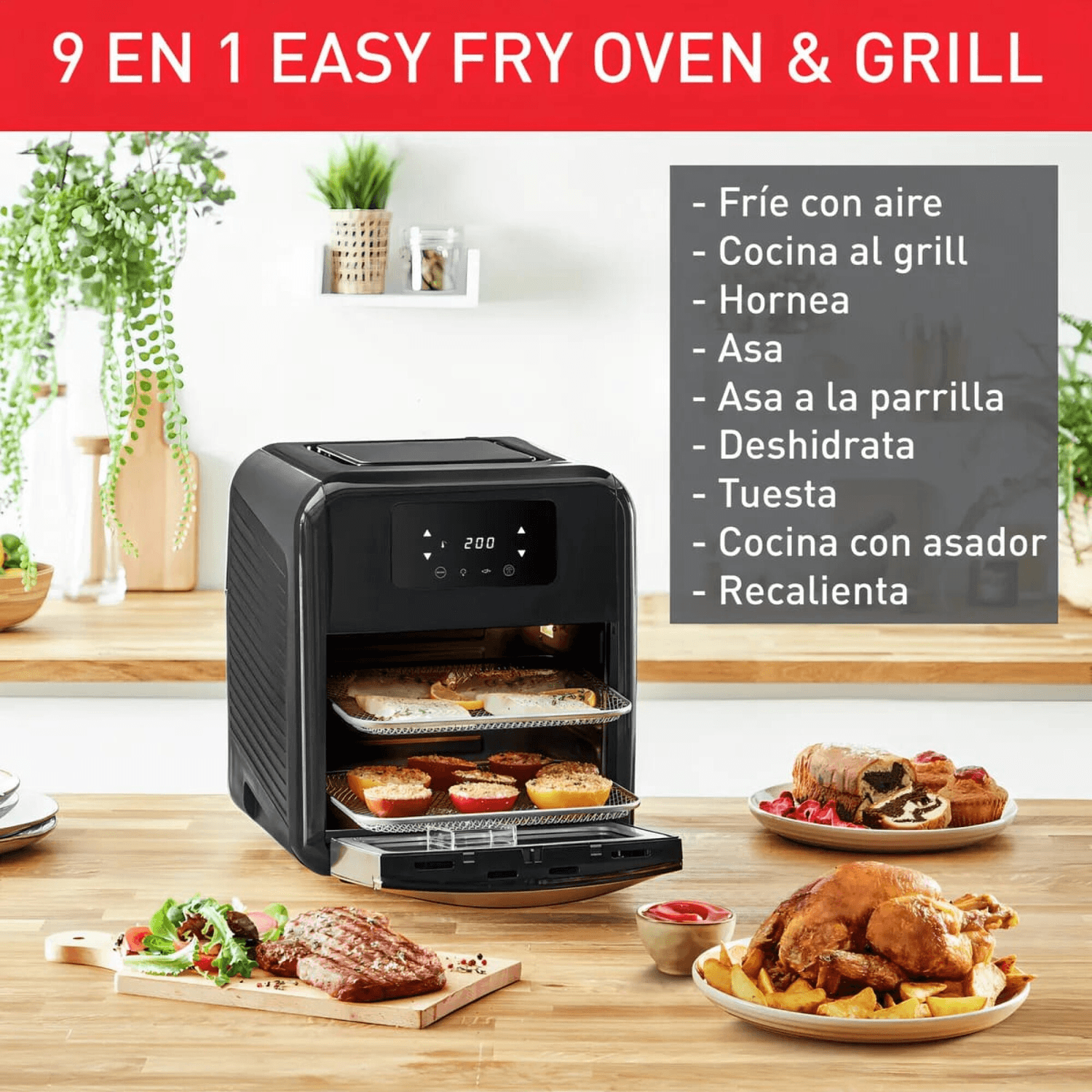 Moulinex AL501810 con bandejas, carnes y pollo y sus 9 funciones