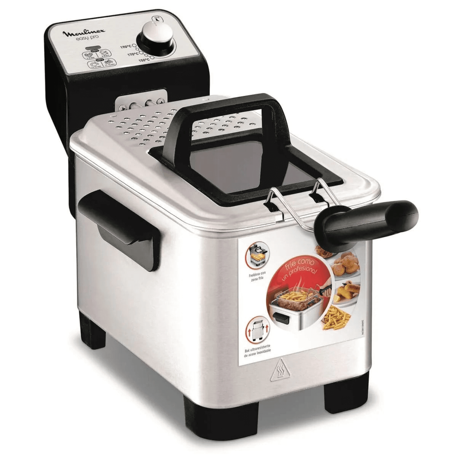 Freidora Moulinex Easy Pro AM338058 en vista tres cuartos con la tapa