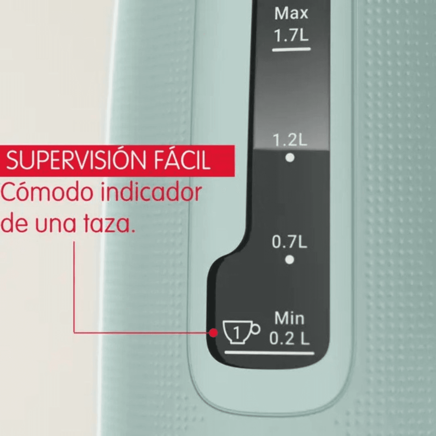 Ventana de nivel con marca de una taza de la jarra Moulinex BY2M1310