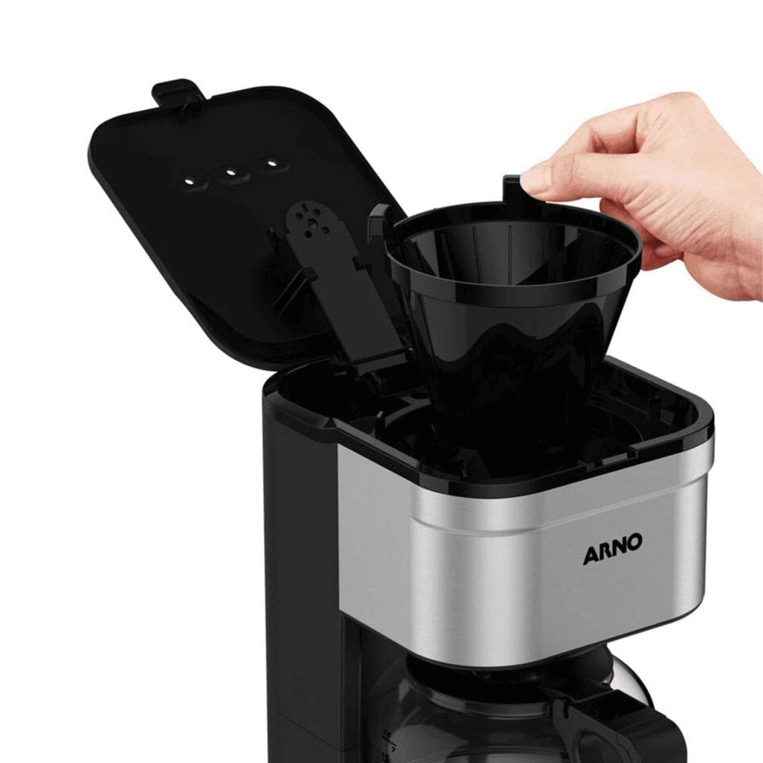 Portafiltro de la cafetera Arno CM225DB2 al abrir la tapa