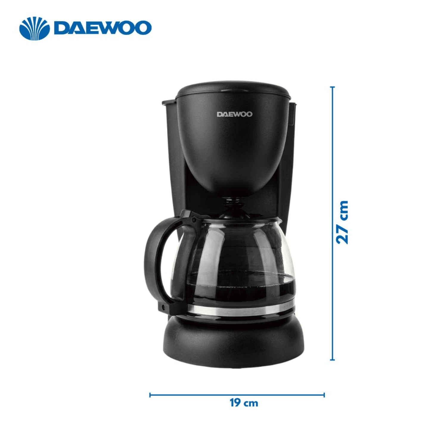 Cafetera de filtro Daewoo CM6316B con sus medidas
