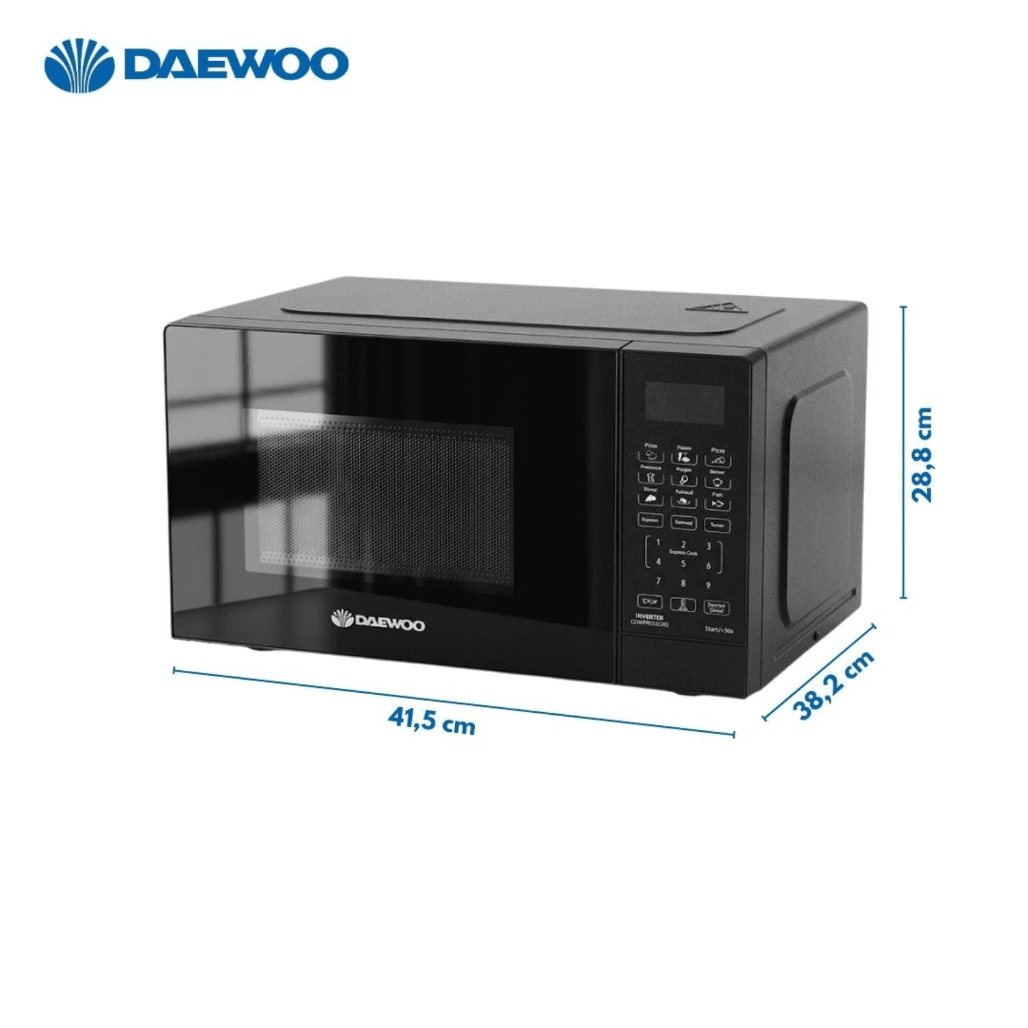 Medidas del microondas Daewoo DAMWO20DB: 41,5 x 38,2 x 28,8 cm