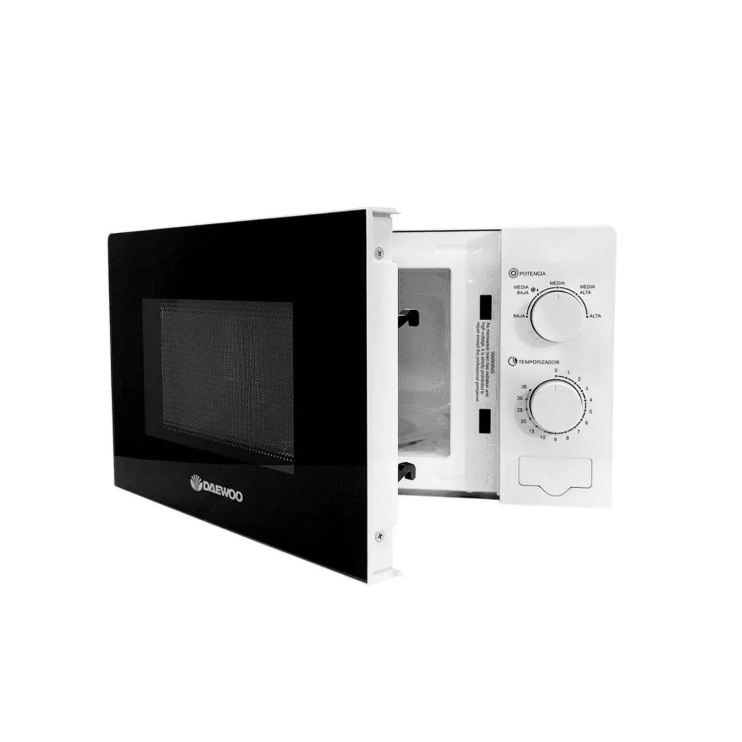 Microondas Daewoo DAMWO20MW blanco con la puerta abierta