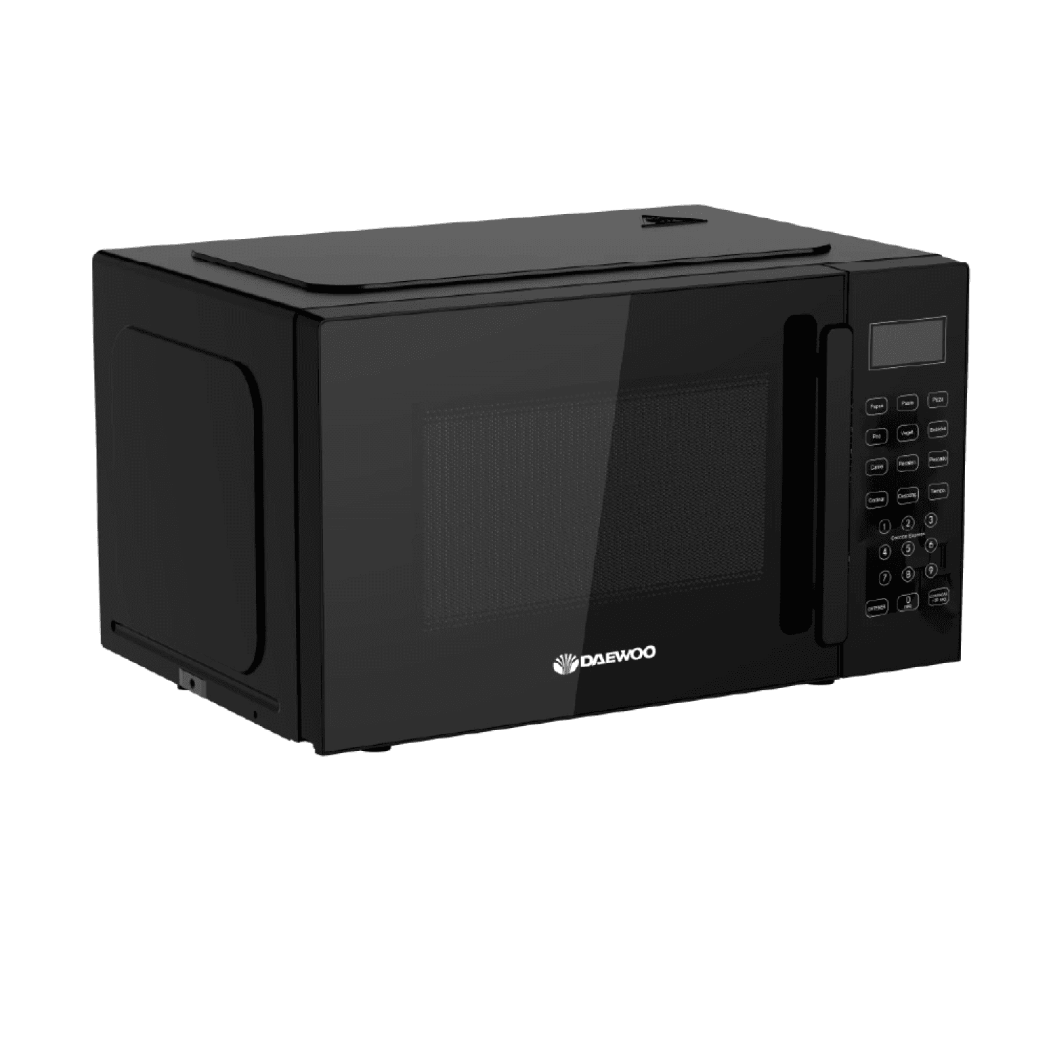 Microondas Daewoo DAMWO25DB negro en vista de tres cuartos izquierda
