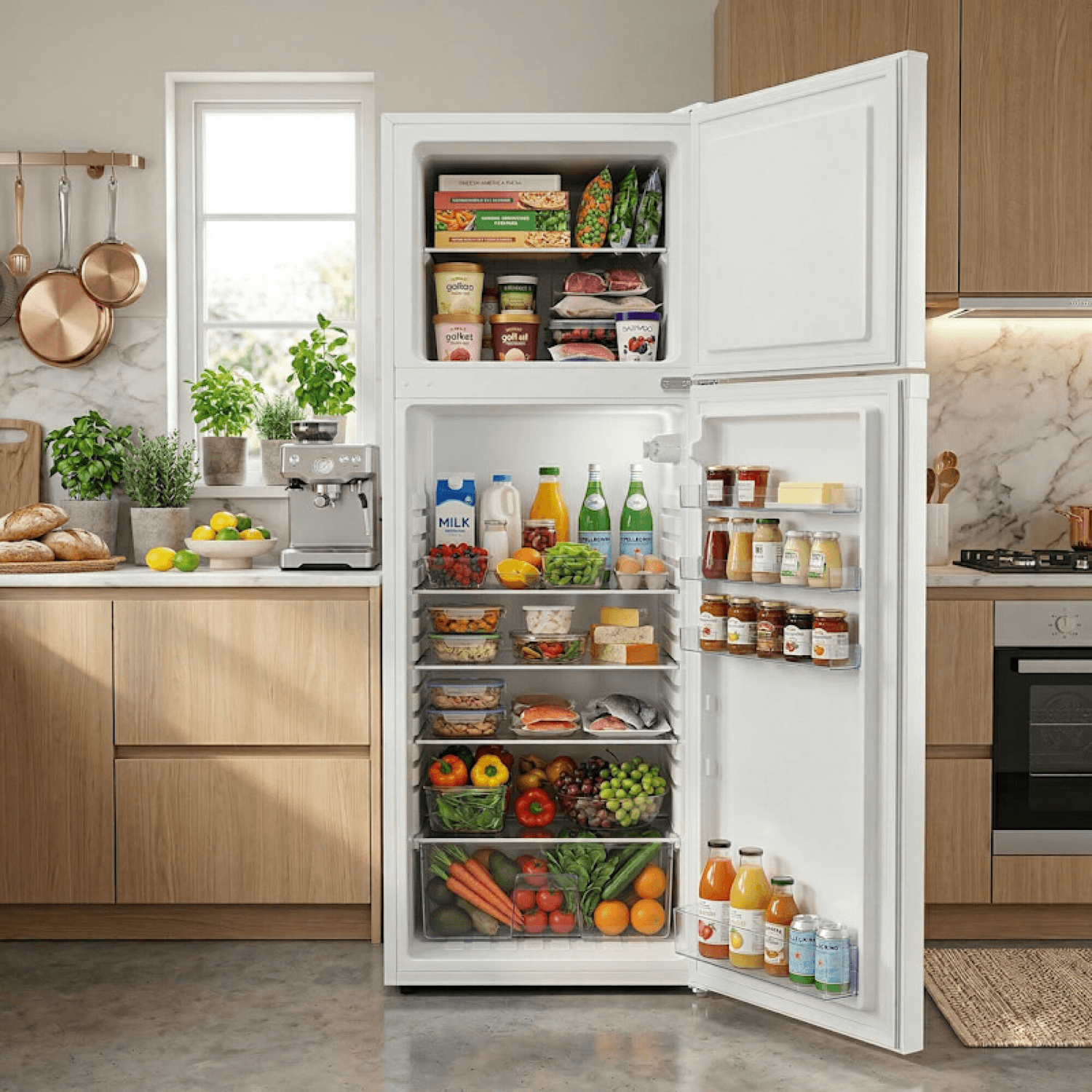 Heladera Daewoo DART225DW abierta en una cocina
