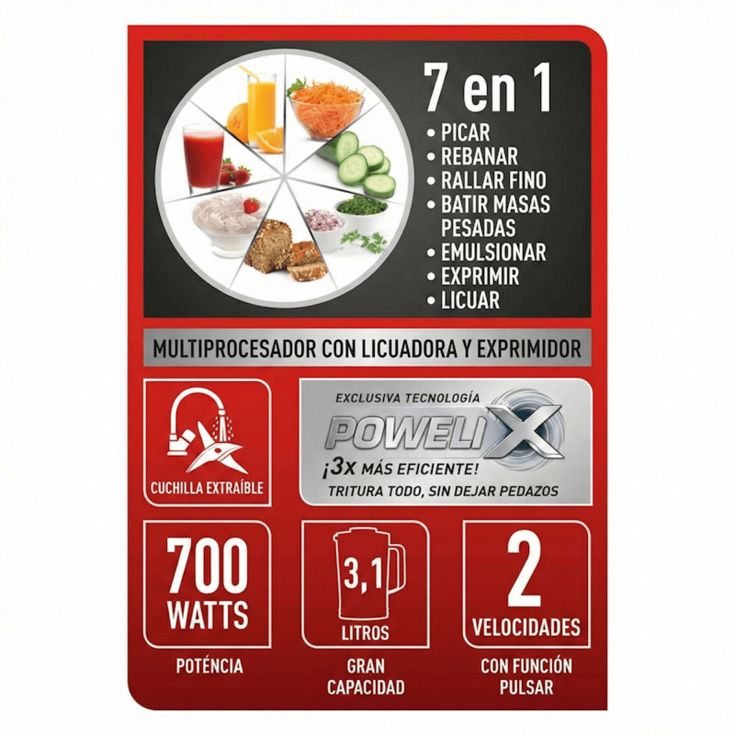 Datos de la multiprocesadora Arno Multichef 7 en 1 de 700 W