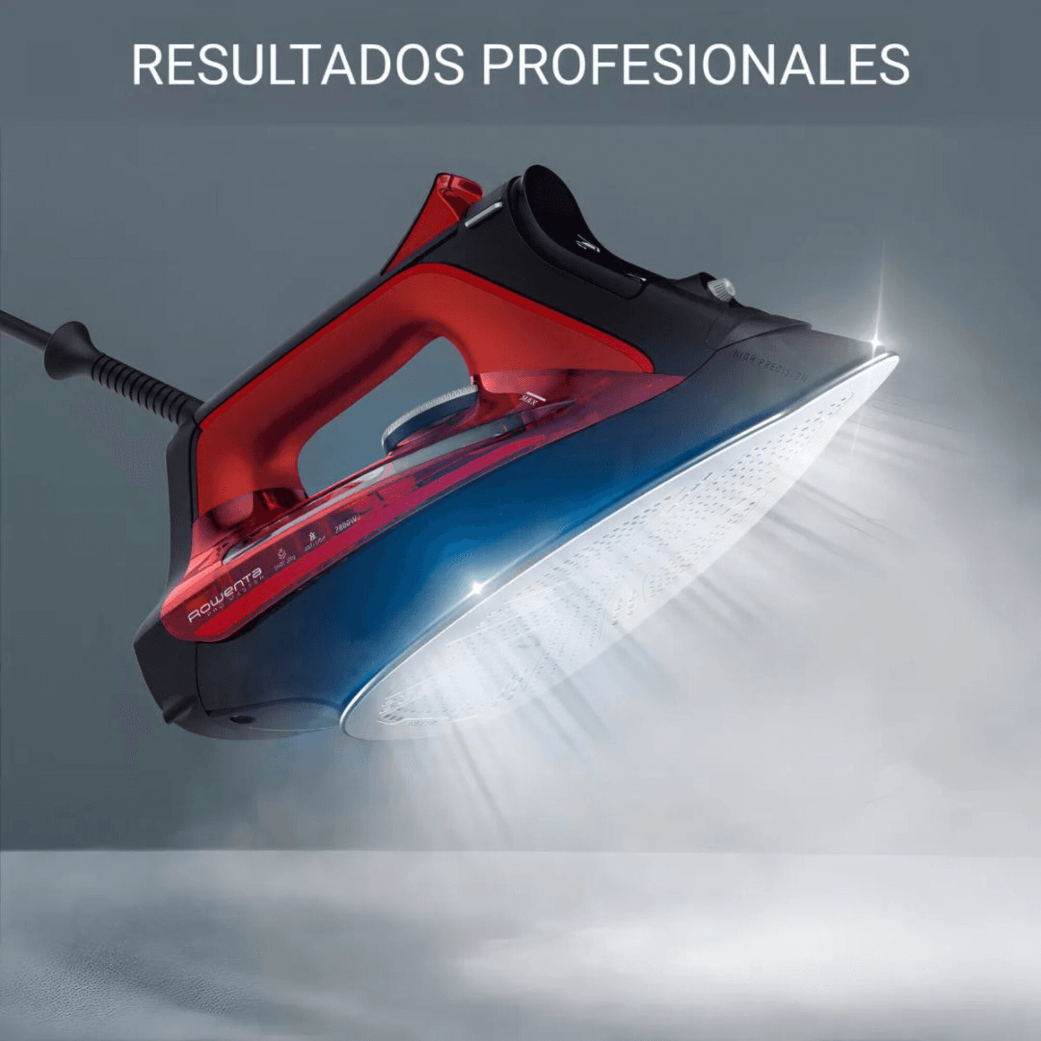 Plancha Rowenta DW8205D1 con la suela emitiendo vapor