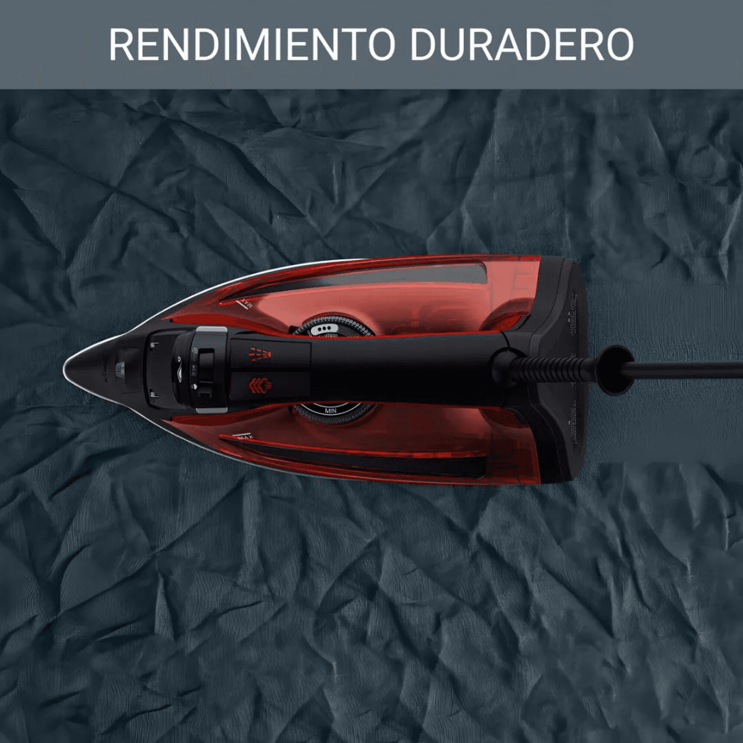 Vista superior de la plancha Rowenta DW8205D1 sobre una tela