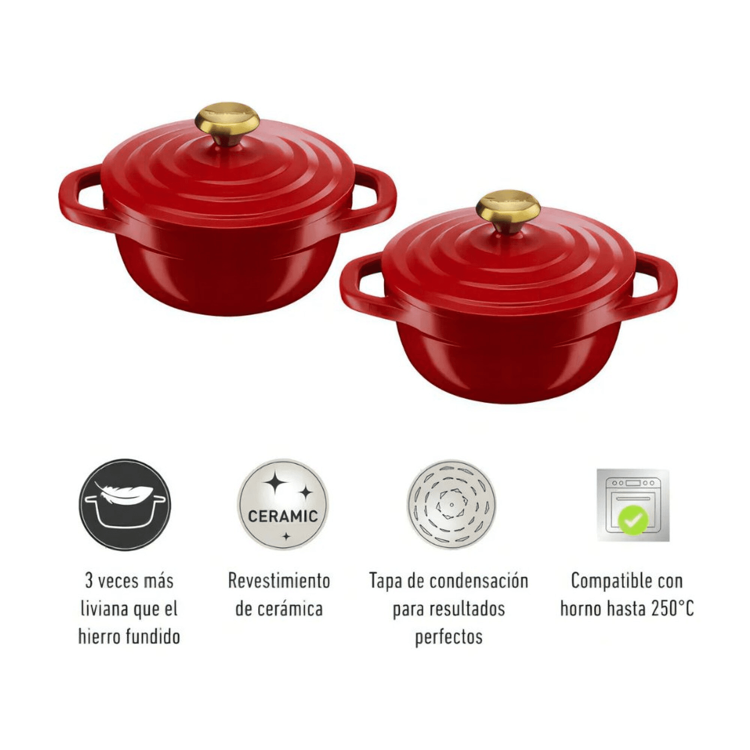 Dos mini cocottes Tefal Air rojas con tapa