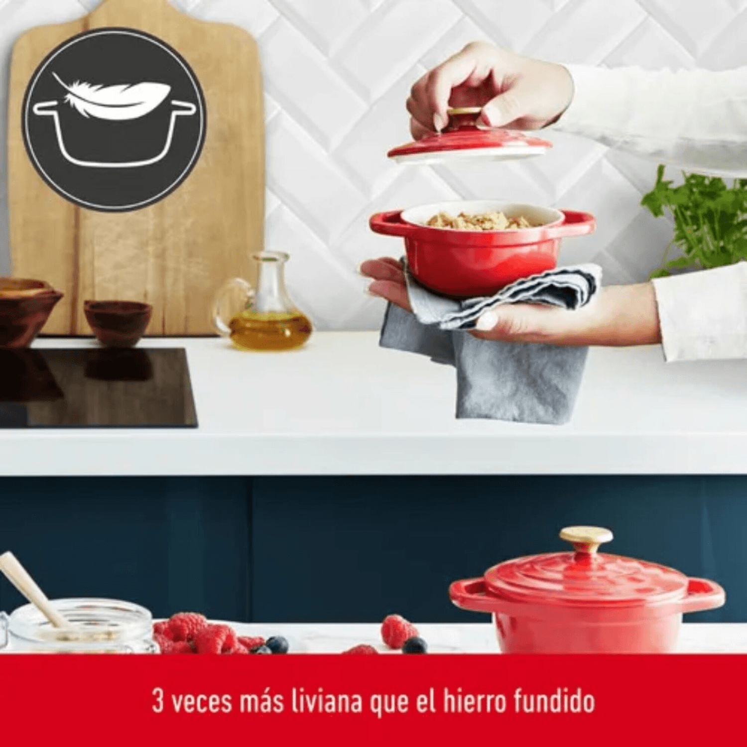 Mini cocotte Tefal Air sobre una mesada de cocina