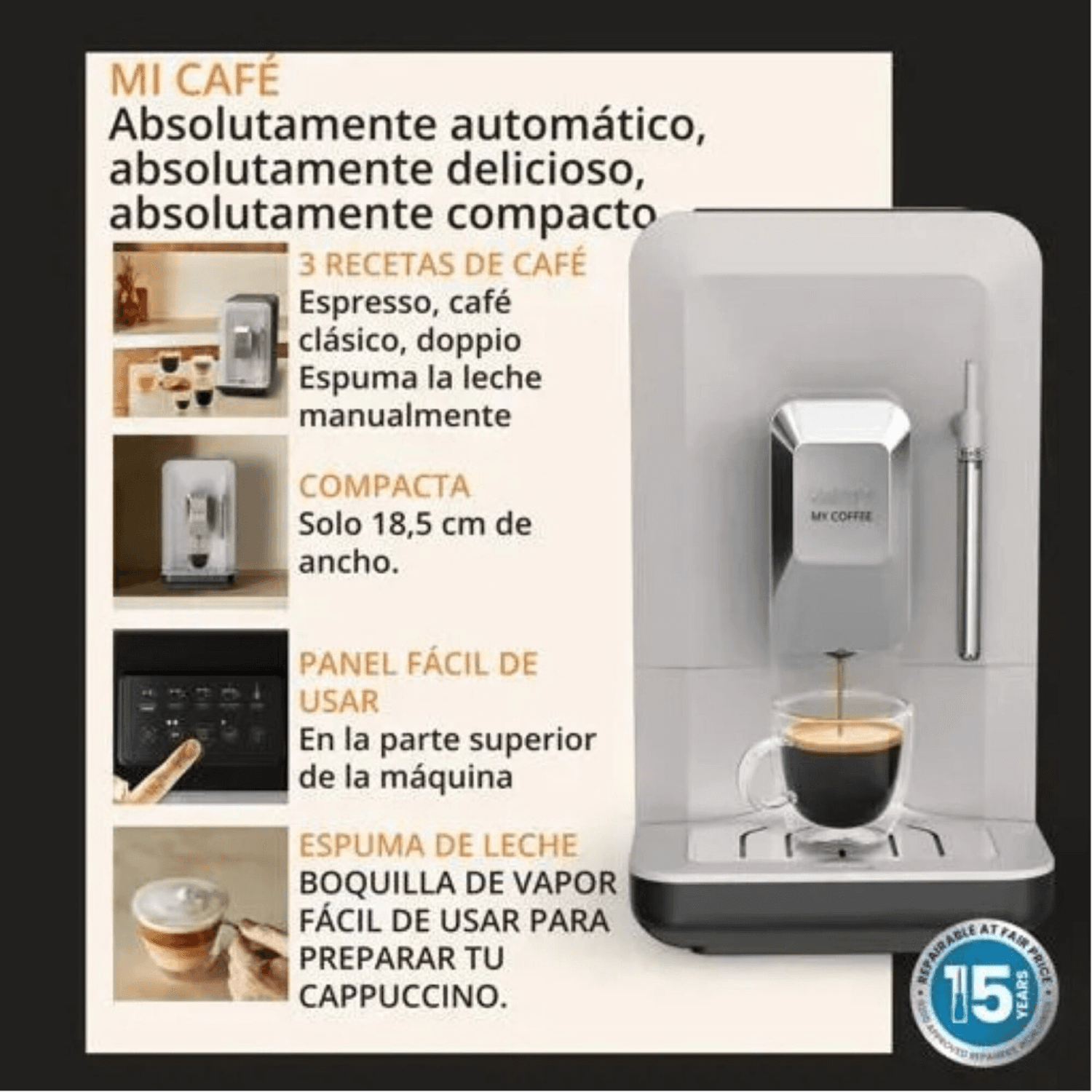 Cafetera Krups EA201BE0 con sus recetas y panel